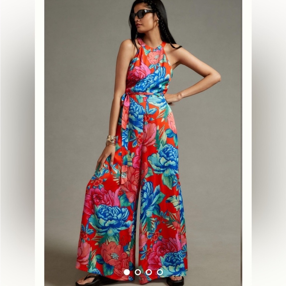 Anthropologie Farm Rio Floral Halter Jumpsuit Size Small NWT